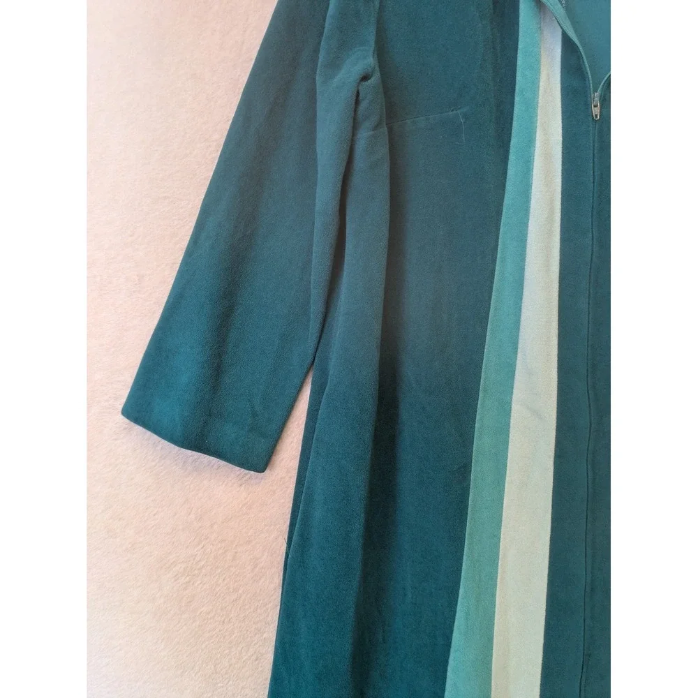 JCPenney Loungewear Maxi Robe Women's 12 Teal Blue Striped Vintage Zip Up 70s